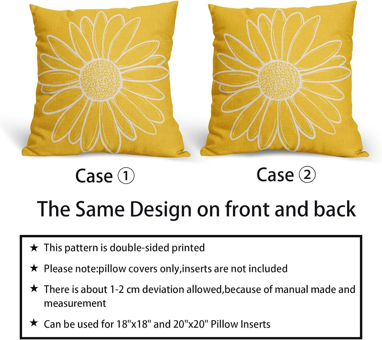 Spring Summer Daisy Flowers Pillow Covers 18X18 Inch Yellow Floral Bloom Decorative Pillow Cases Seasonal Modern Cotton Linen Throw Pillows Set of 2 Farmhouse Home Decor for Sofa Couch