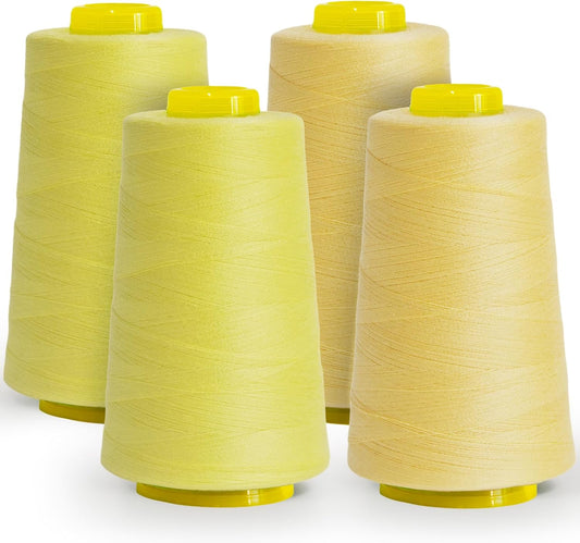 Yellow Polyester Sewing Thread, 4-Pack 12,000 Yds, for Serger & Quilting | Yellow sewing thread for serger, overlock & quilting, bright, great for kids' items & cheerful crafts