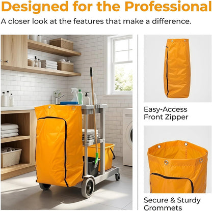 Housekeeping Cart Organizer Replacement Bag for Janitorial Cart, Yellow Oxford Cloth Utility Bag with Zippered Front, Resists Wear and Tear, for Hotel and Cleaning Company Use
