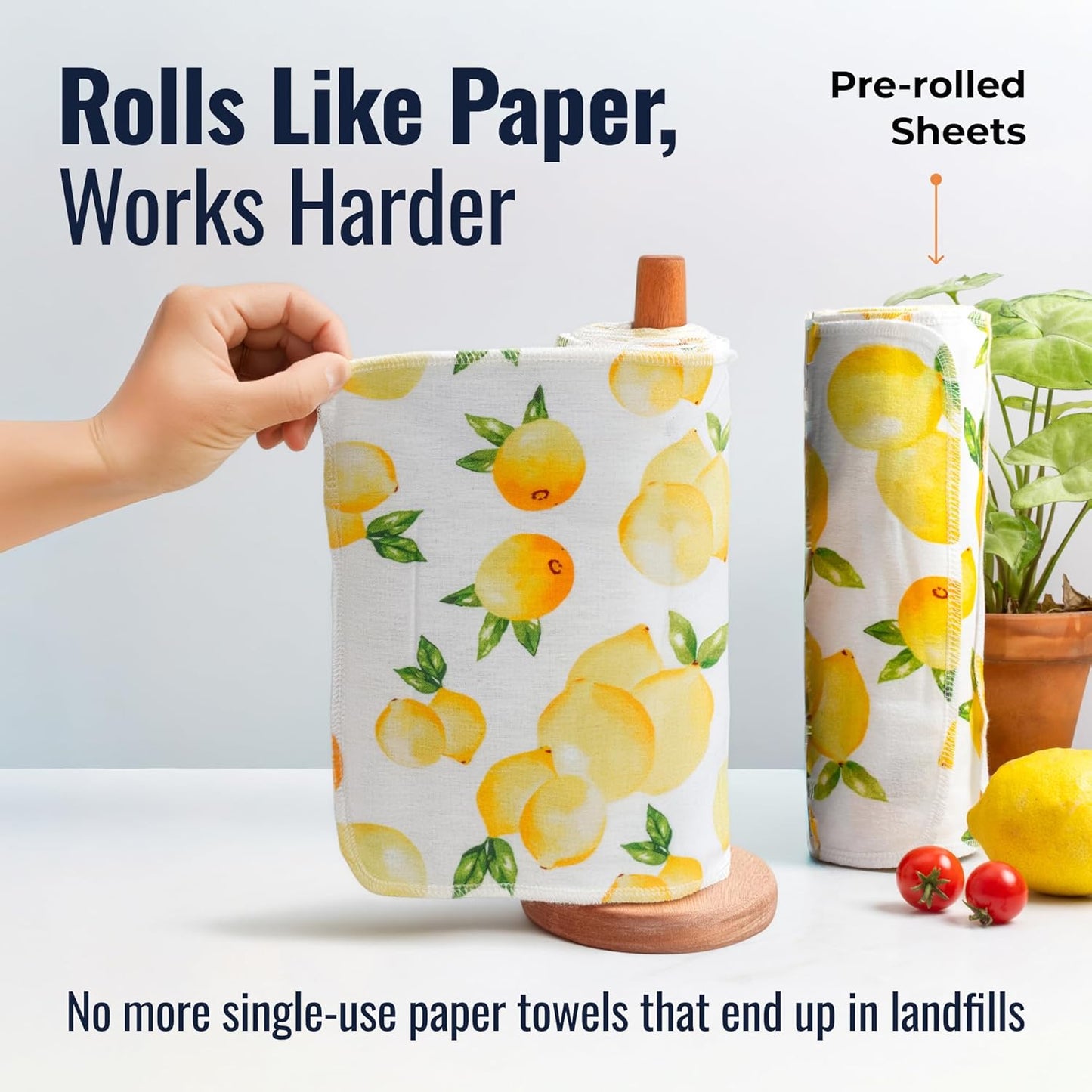 Zero Waste Reusable Paper Towels, Organic Cotton Flannel Wipes for Kitchen, Bathroom, Hand Drying, Pet Messes, and Counter Cleaning, Lemons, 24-Pack Gift Set