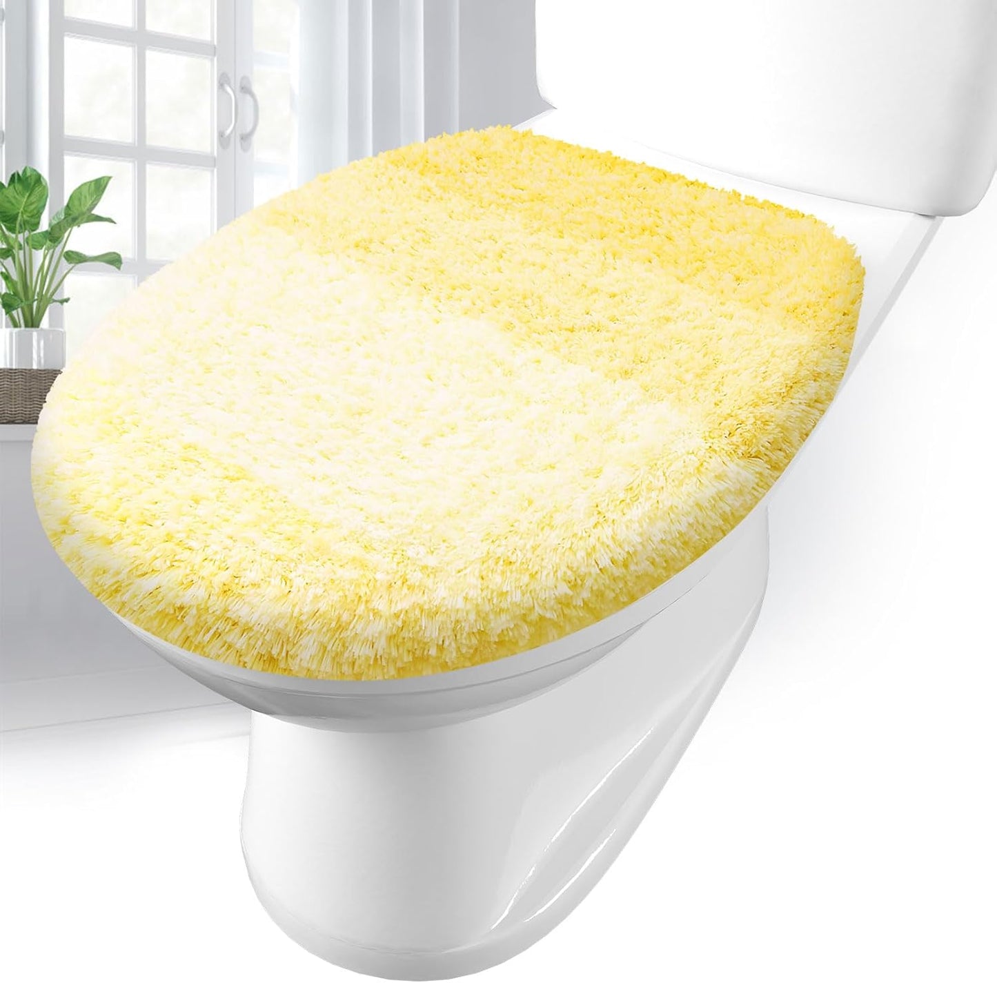 Soft Microfiber Bathroom Toilet Lid Cover, Machine Washable Seat Covers, 17.5 x 15, Stays in Place Rubber Backing, Fits Most Round, Elongated and Oblong Lids, Accessories Decor, Yellow