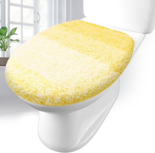 Soft Microfiber Bathroom Toilet Lid Cover, Machine Washable Seat Covers, 17.5 x 15, Stays in Place Rubber Backing, Fits Most Round, Elongated and Oblong Lids, Accessories Decor, Yellow