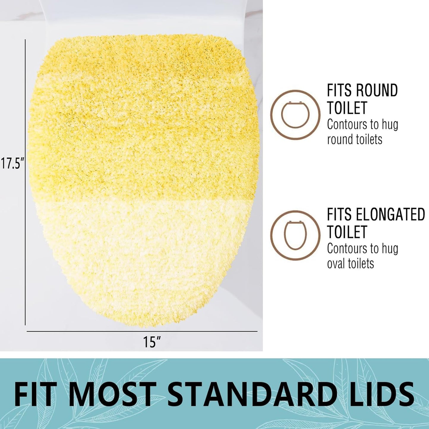 Soft Microfiber Bathroom Toilet Lid Cover, Machine Washable Seat Covers, 17.5 x 15, Stays in Place Rubber Backing, Fits Most Round, Elongated and Oblong Lids, Accessories Decor, Yellow