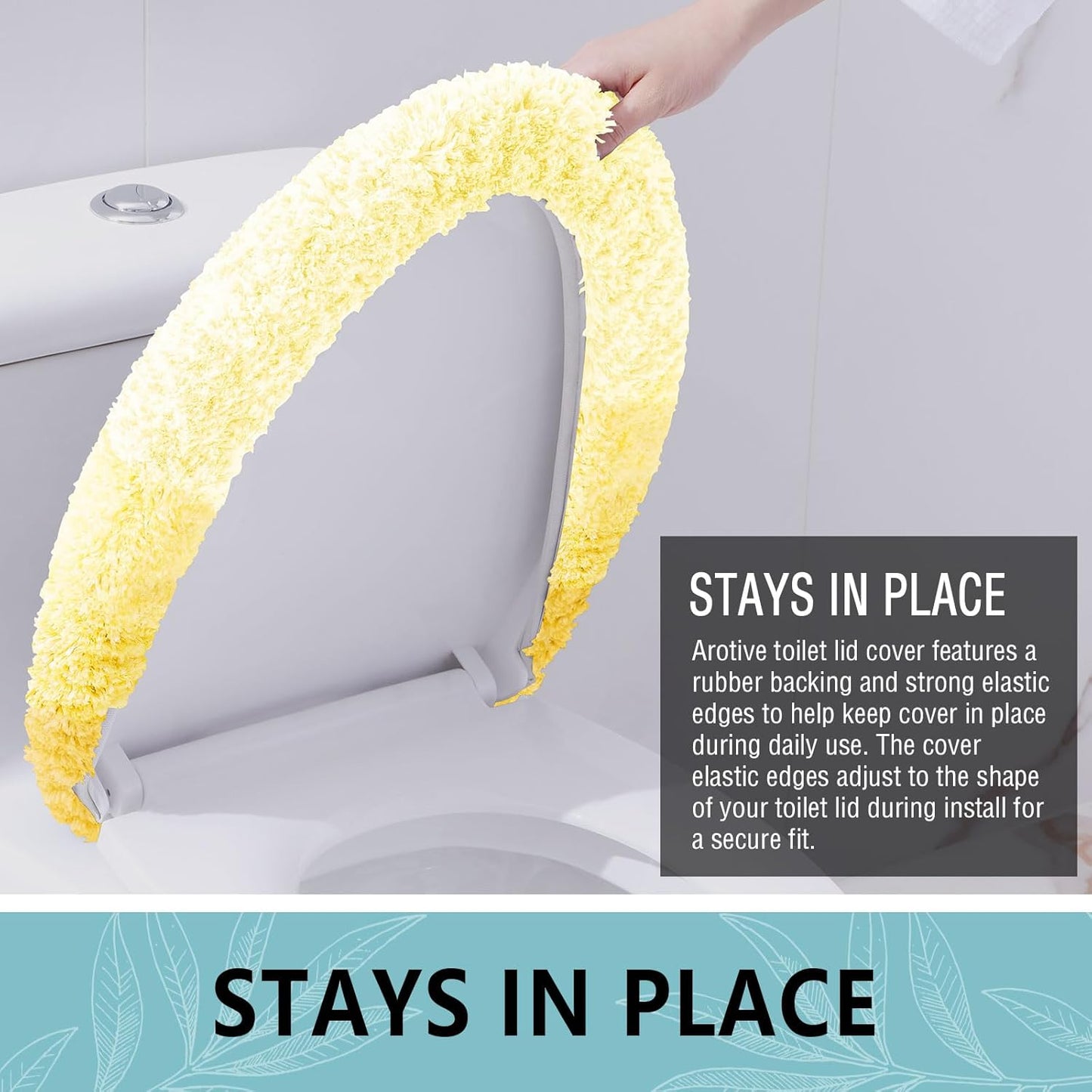 Soft Microfiber Bathroom Toilet Lid Cover, Machine Washable Seat Covers, 17.5 x 15, Stays in Place Rubber Backing, Fits Most Round, Elongated and Oblong Lids, Accessories Decor, Yellow