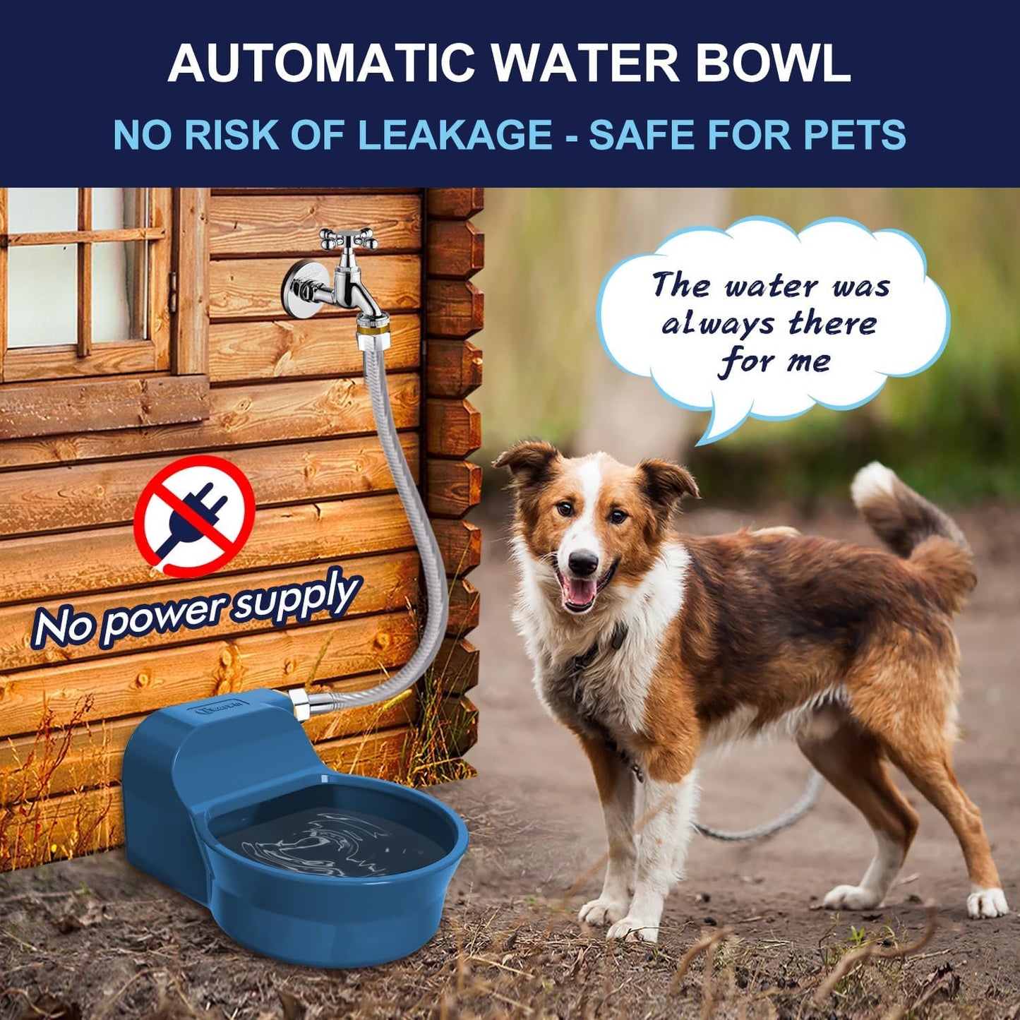 Patented Automatic Dog Water Dispenser, 2L Dog Water Bowl Dispenser Fit 3/4''GHT Faucet, Outdoor Automatic Water Dispenser for Dogs Chicken Waterer, Accessories Included: Water Hose, Copper Connector
