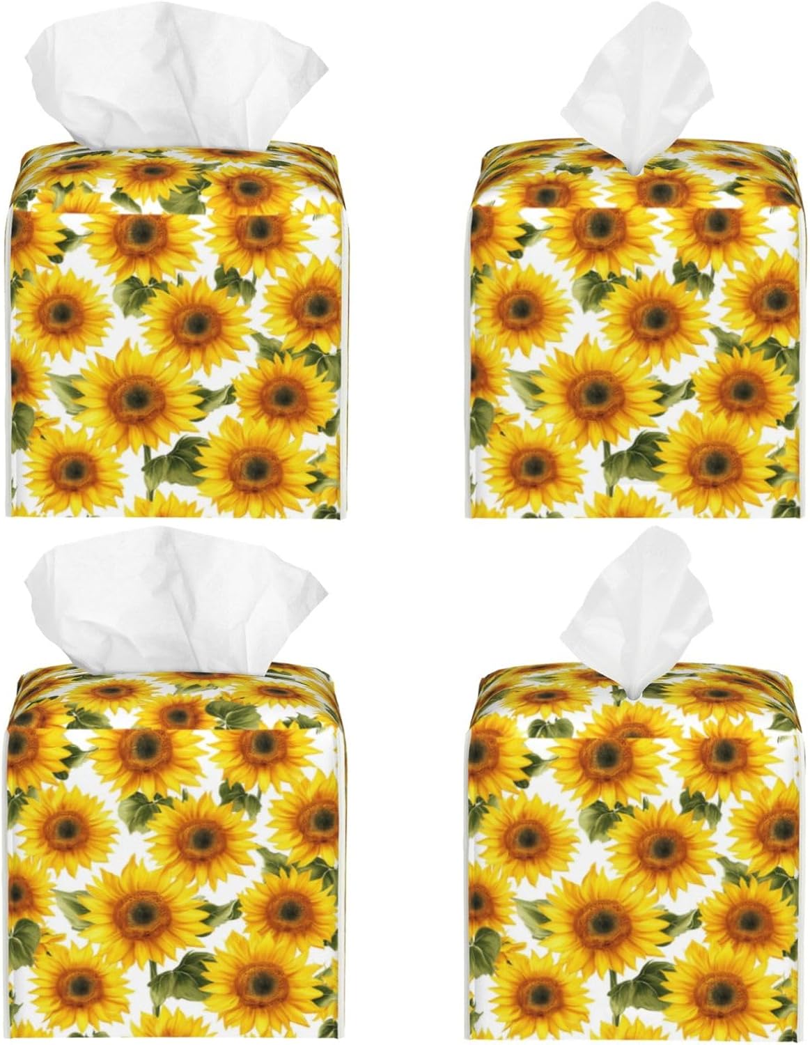 Yellow Sunflowers Petals Tissue Box Cover Square, Waterproof Leather Tissue Box Holder Portable Dispenser Modern Home Decoration for Bathroom Car Nightstand Vanity