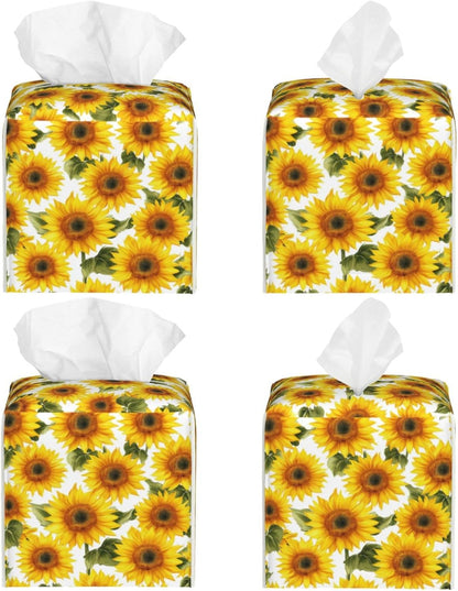 Yellow Sunflowers Petals Tissue Box Cover Square, Waterproof Leather Tissue Box Holder Portable Dispenser Modern Home Decoration for Bathroom Car Nightstand Vanity