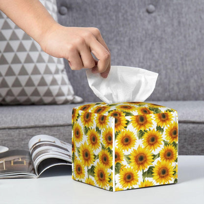 Yellow Sunflowers Petals Tissue Box Cover Square, Waterproof Leather Tissue Box Holder Portable Dispenser Modern Home Decoration for Bathroom Car Nightstand Vanity