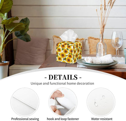 Yellow Sunflowers Petals Tissue Box Cover Square, Waterproof Leather Tissue Box Holder Portable Dispenser Modern Home Decoration for Bathroom Car Nightstand Vanity