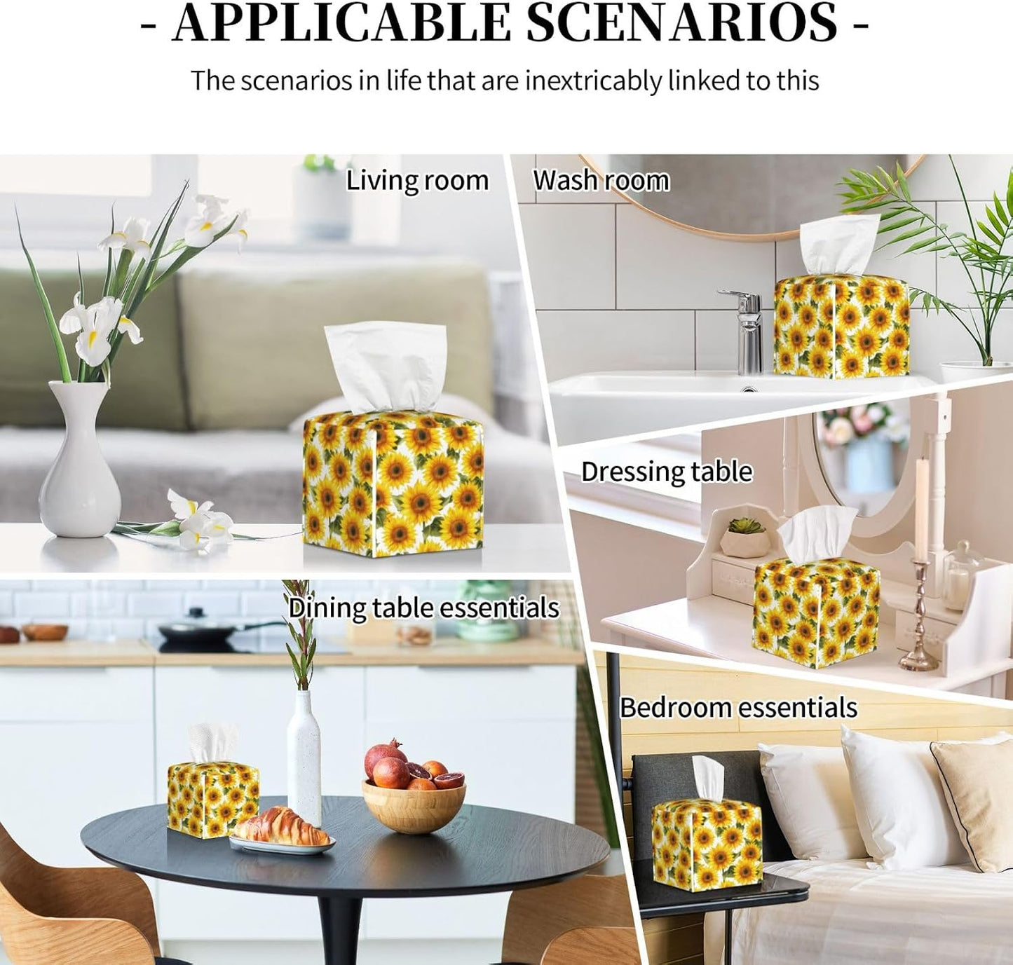 Yellow Sunflowers Petals Tissue Box Cover Square, Waterproof Leather Tissue Box Holder Portable Dispenser Modern Home Decoration for Bathroom Car Nightstand Vanity