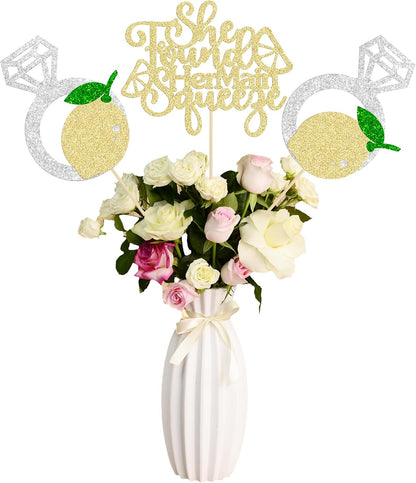 12Pcs Lemon Flower Centerpiece Sticks Assembled Glitter She found Her Main Squeeze Table Centerpiece Sticks for Bridal Engagement Party Baby Shower Birthday Party Cake Supplies Gold