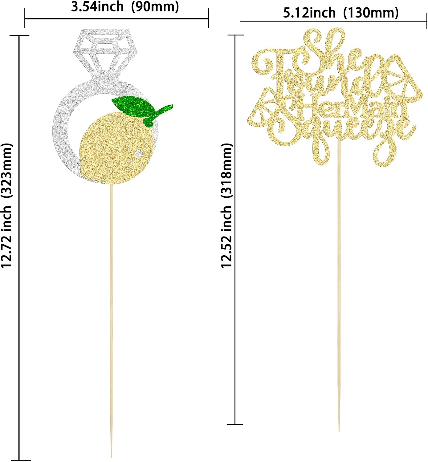 12Pcs Lemon Flower Centerpiece Sticks Assembled Glitter She found Her Main Squeeze Table Centerpiece Sticks for Bridal Engagement Party Baby Shower Birthday Party Cake Supplies Gold
