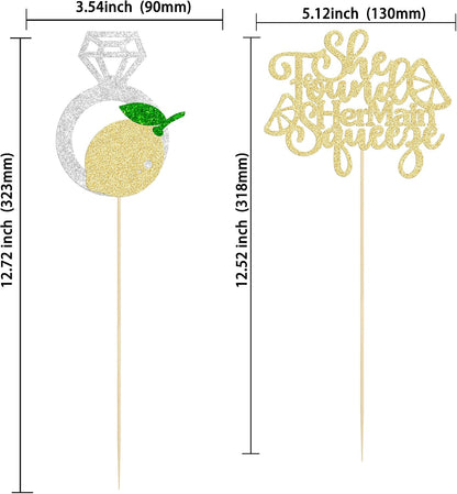 12Pcs Lemon Flower Centerpiece Sticks Assembled Glitter She found Her Main Squeeze Table Centerpiece Sticks for Bridal Engagement Party Baby Shower Birthday Party Cake Supplies Gold
