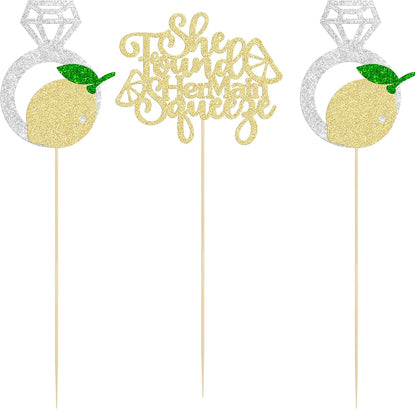12Pcs Lemon Flower Centerpiece Sticks Assembled Glitter She found Her Main Squeeze Table Centerpiece Sticks for Bridal Engagement Party Baby Shower Birthday Party Cake Supplies Gold