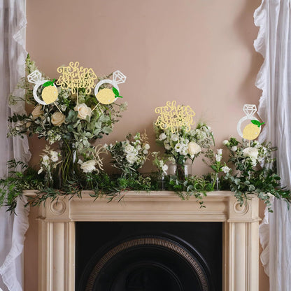 12Pcs Lemon Flower Centerpiece Sticks Assembled Glitter She found Her Main Squeeze Table Centerpiece Sticks for Bridal Engagement Party Baby Shower Birthday Party Cake Supplies Gold