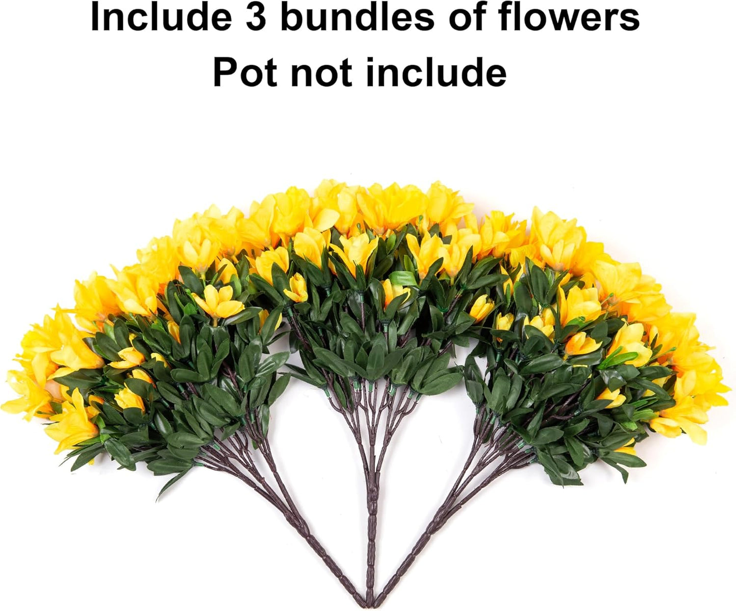 Artificial Azalea Flowers Fake Plants for Outdoors Spring Summer Decoration, 3 Bundles UV Resistant Faux Silk Outside Flowers Look Real for Outdoor Planter Front Door Patio Garden, Yellow