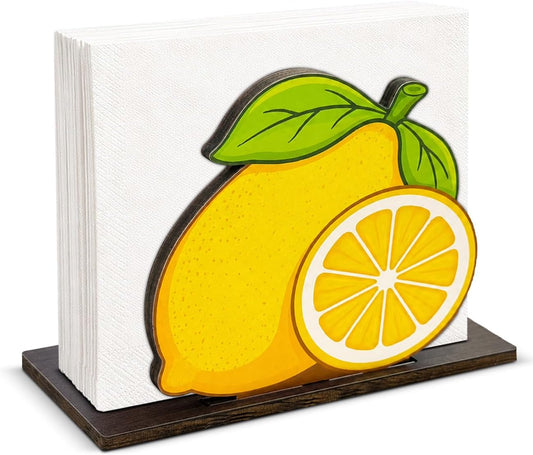 Cute Lemon Wooden Napkin Holder for Table Summer Yellow Lemon Wood Napkin Dispenser for Home Kitchen Dining Room Decor Napkins Tissue Holder