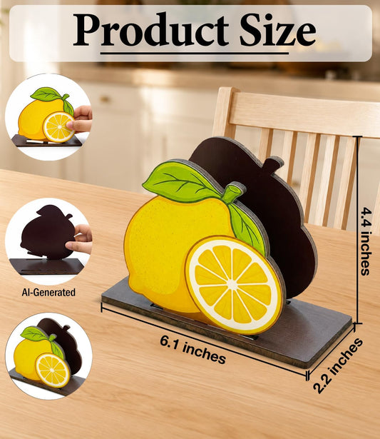 Cute Lemon Wooden Napkin Holder for Table Summer Yellow Lemon Wood Napkin Dispenser for Home Kitchen Dining Room Decor Napkins Tissue Holder