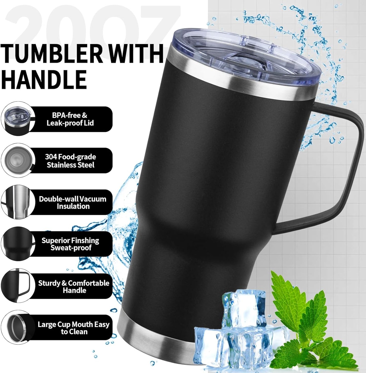 20oz Insulated Tumbler with Handle Stainless Steel Travel Coffee Mug with Lid and Straw Double Wall Vacuum Leak-proof Reusable Thermal Water Cup for Hot and Cold Drinks (Yellow,1 Pack)