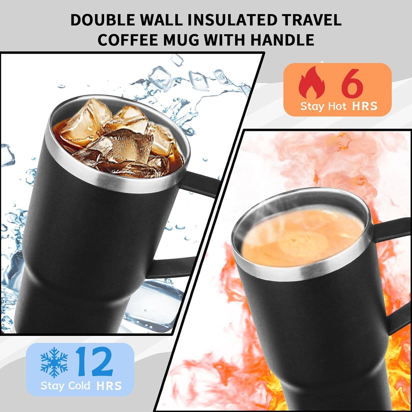 20oz Insulated Tumbler with Handle Stainless Steel Travel Coffee Mug with Lid and Straw Double Wall Vacuum Leak-proof Reusable Thermal Water Cup for Hot and Cold Drinks (Yellow,1 Pack)
