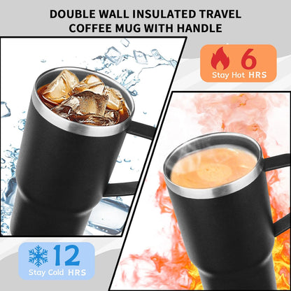 20oz Insulated Tumbler with Handle Stainless Steel Travel Coffee Mug with Lid and Straw Double Wall Vacuum Leak-proof Reusable Thermal Water Cup for Hot and Cold Drinks (Yellow,1 Pack)