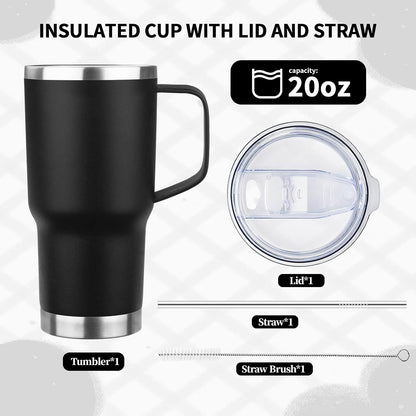 20oz Insulated Tumbler with Handle Stainless Steel Travel Coffee Mug with Lid and Straw Double Wall Vacuum Leak-proof Reusable Thermal Water Cup for Hot and Cold Drinks (Yellow,1 Pack)