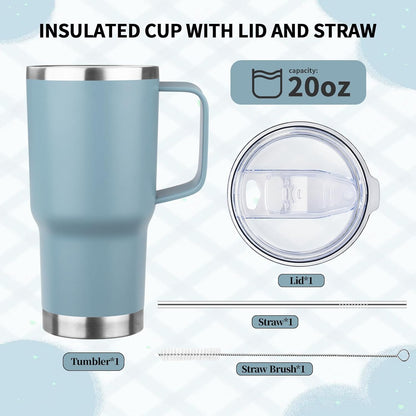 20oz Insulated Tumbler with Handle Stainless Steel Travel Coffee Mug with Lid and Straw Double Wall Vacuum Leak-proof Reusable Thermal Water Cup for Hot and Cold Drinks (Yellow,1 Pack)
