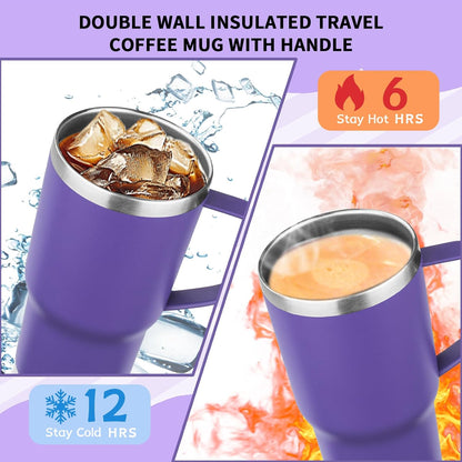 20oz Insulated Tumbler with Handle Stainless Steel Travel Coffee Mug with Lid and Straw Double Wall Vacuum Leak-proof Reusable Thermal Water Cup for Hot and Cold Drinks (Yellow,1 Pack)