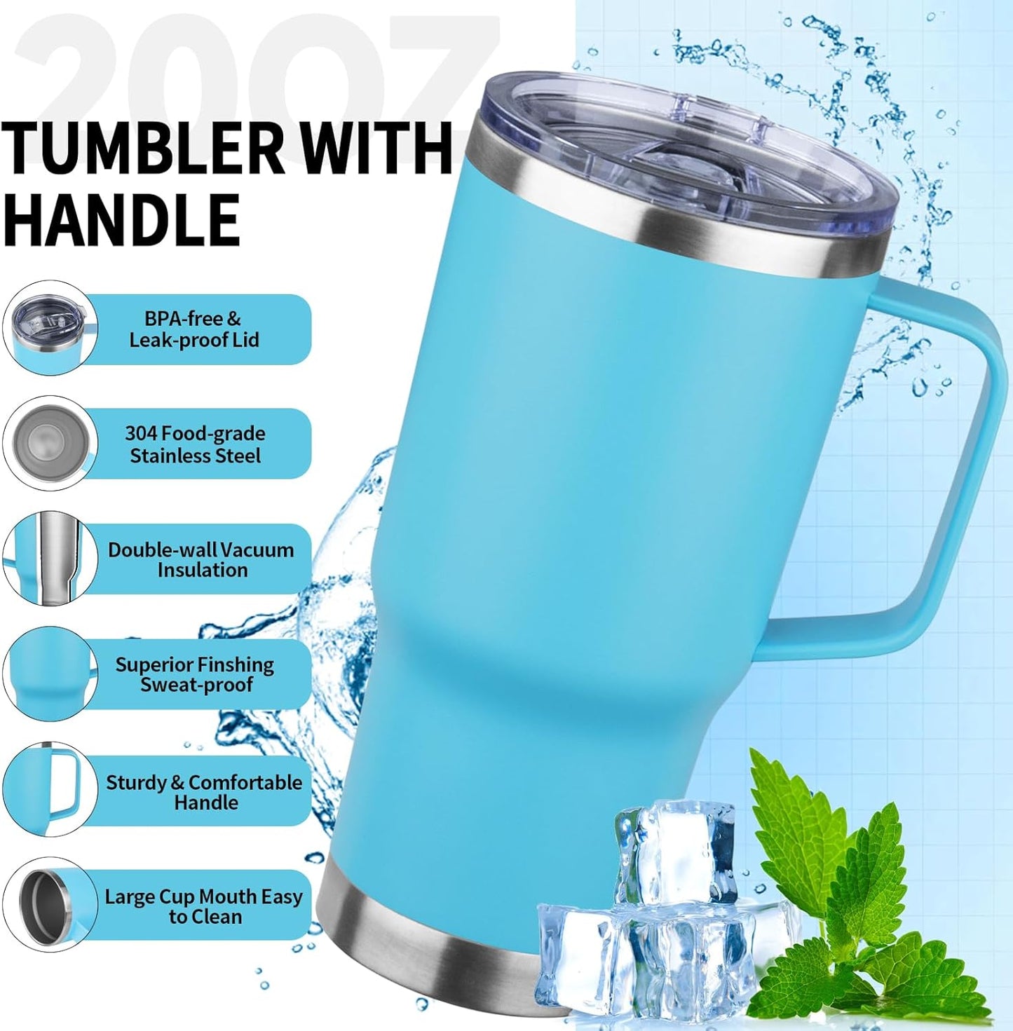 20oz Insulated Tumbler with Handle Stainless Steel Travel Coffee Mug with Lid and Straw Double Wall Vacuum Leak-proof Reusable Thermal Water Cup for Hot and Cold Drinks (Yellow,1 Pack)