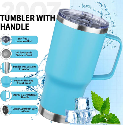 20oz Insulated Tumbler with Handle Stainless Steel Travel Coffee Mug with Lid and Straw Double Wall Vacuum Leak-proof Reusable Thermal Water Cup for Hot and Cold Drinks (Yellow,1 Pack)