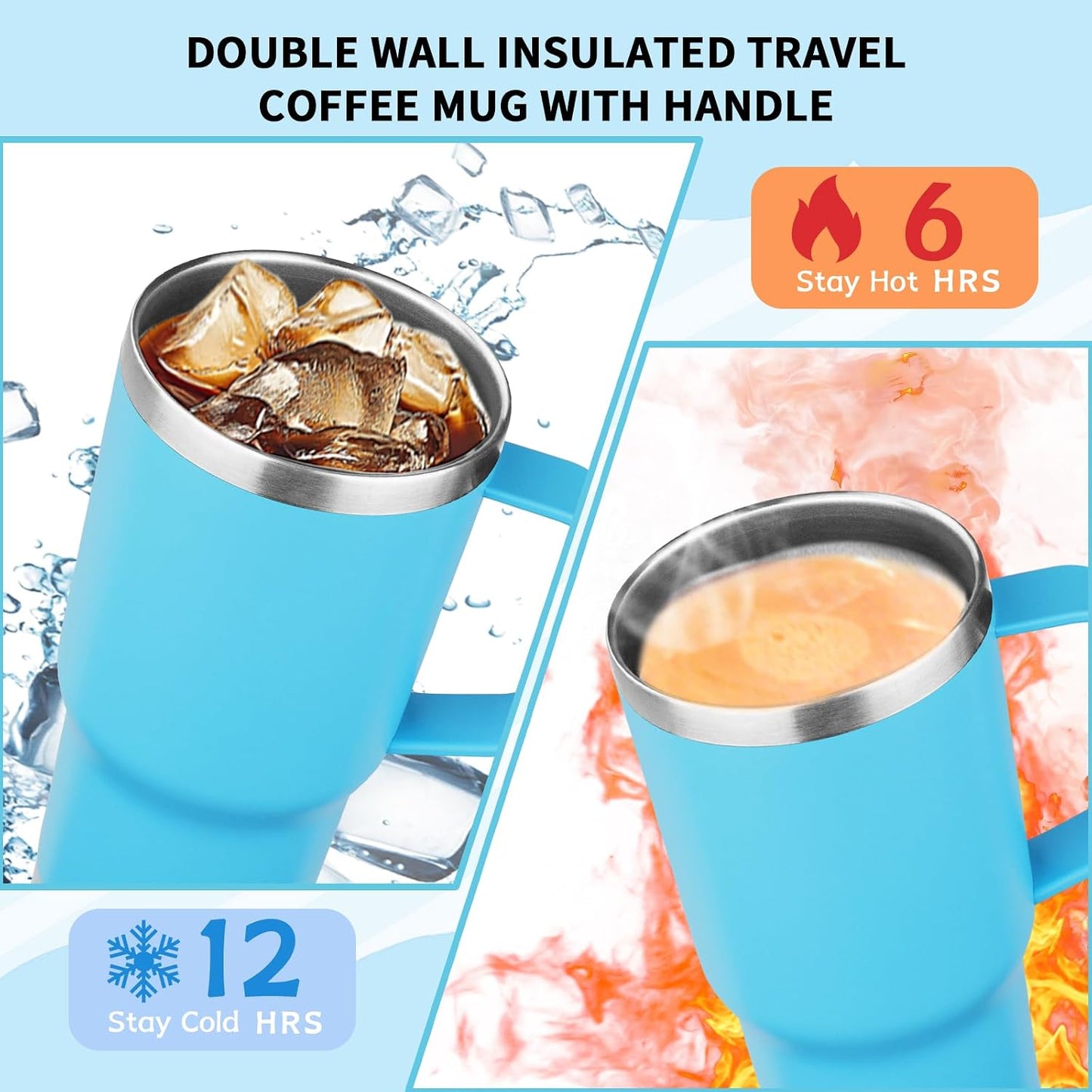 20oz Insulated Tumbler with Handle Stainless Steel Travel Coffee Mug with Lid and Straw Double Wall Vacuum Leak-proof Reusable Thermal Water Cup for Hot and Cold Drinks (Yellow,1 Pack)
