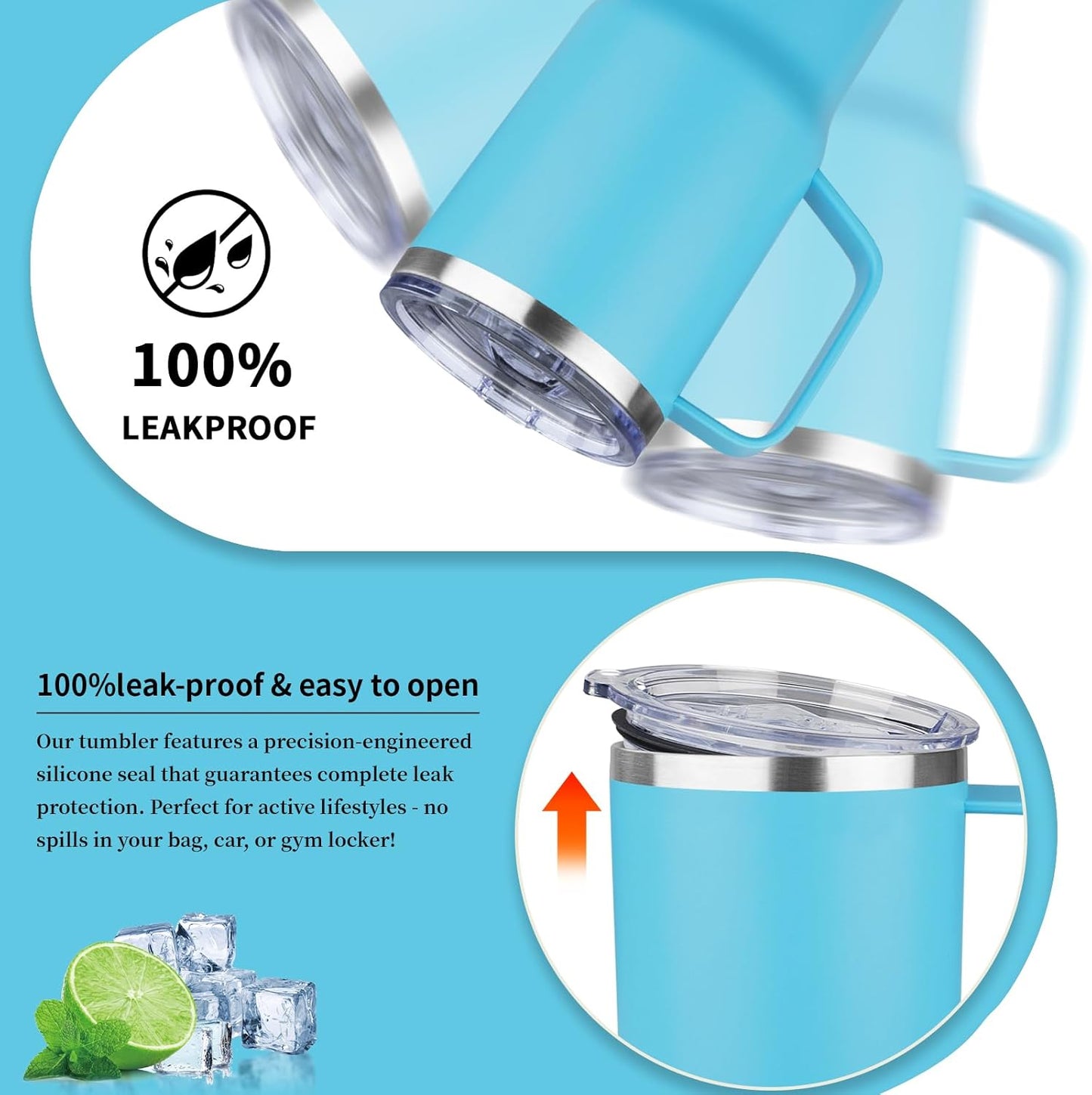 20oz Insulated Tumbler with Handle Stainless Steel Travel Coffee Mug with Lid and Straw Double Wall Vacuum Leak-proof Reusable Thermal Water Cup for Hot and Cold Drinks (Yellow,1 Pack)