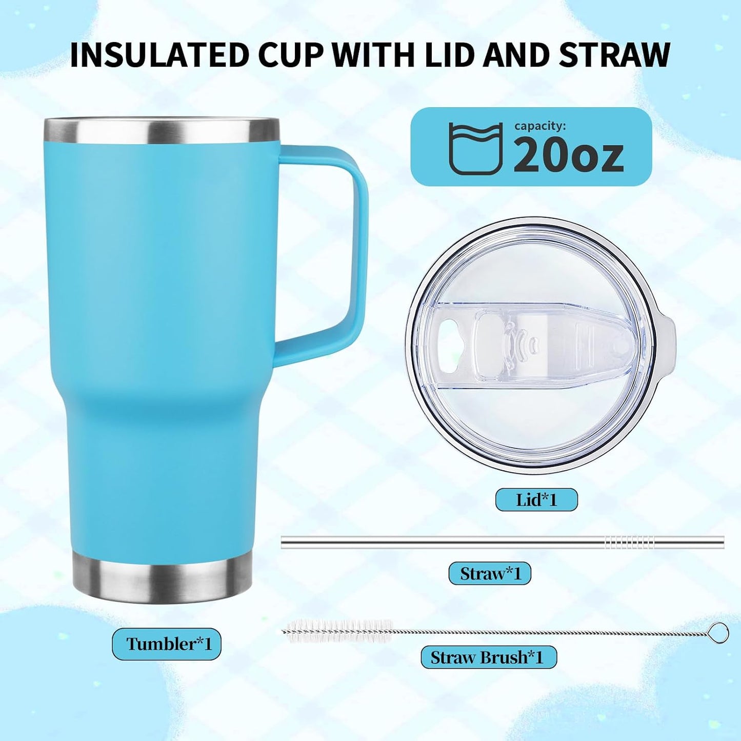 20oz Insulated Tumbler with Handle Stainless Steel Travel Coffee Mug with Lid and Straw Double Wall Vacuum Leak-proof Reusable Thermal Water Cup for Hot and Cold Drinks (Yellow,1 Pack)