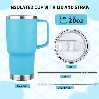 20oz Insulated Tumbler with Handle Stainless Steel Travel Coffee Mug with Lid and Straw Double Wall Vacuum Leak-proof Reusable Thermal Water Cup for Hot and Cold Drinks (Yellow,1 Pack)