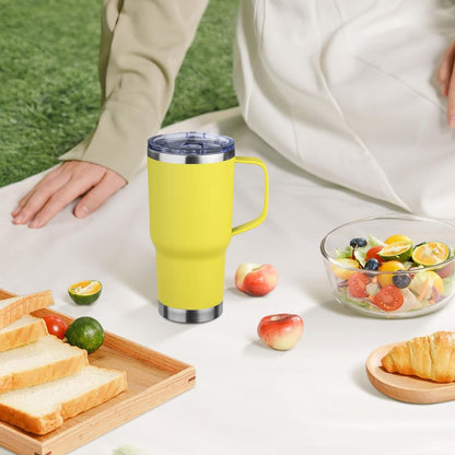20oz Insulated Tumbler with Handle Stainless Steel Travel Coffee Mug with Lid and Straw Double Wall Vacuum Leak-proof Reusable Thermal Water Cup for Hot and Cold Drinks (Yellow,1 Pack)