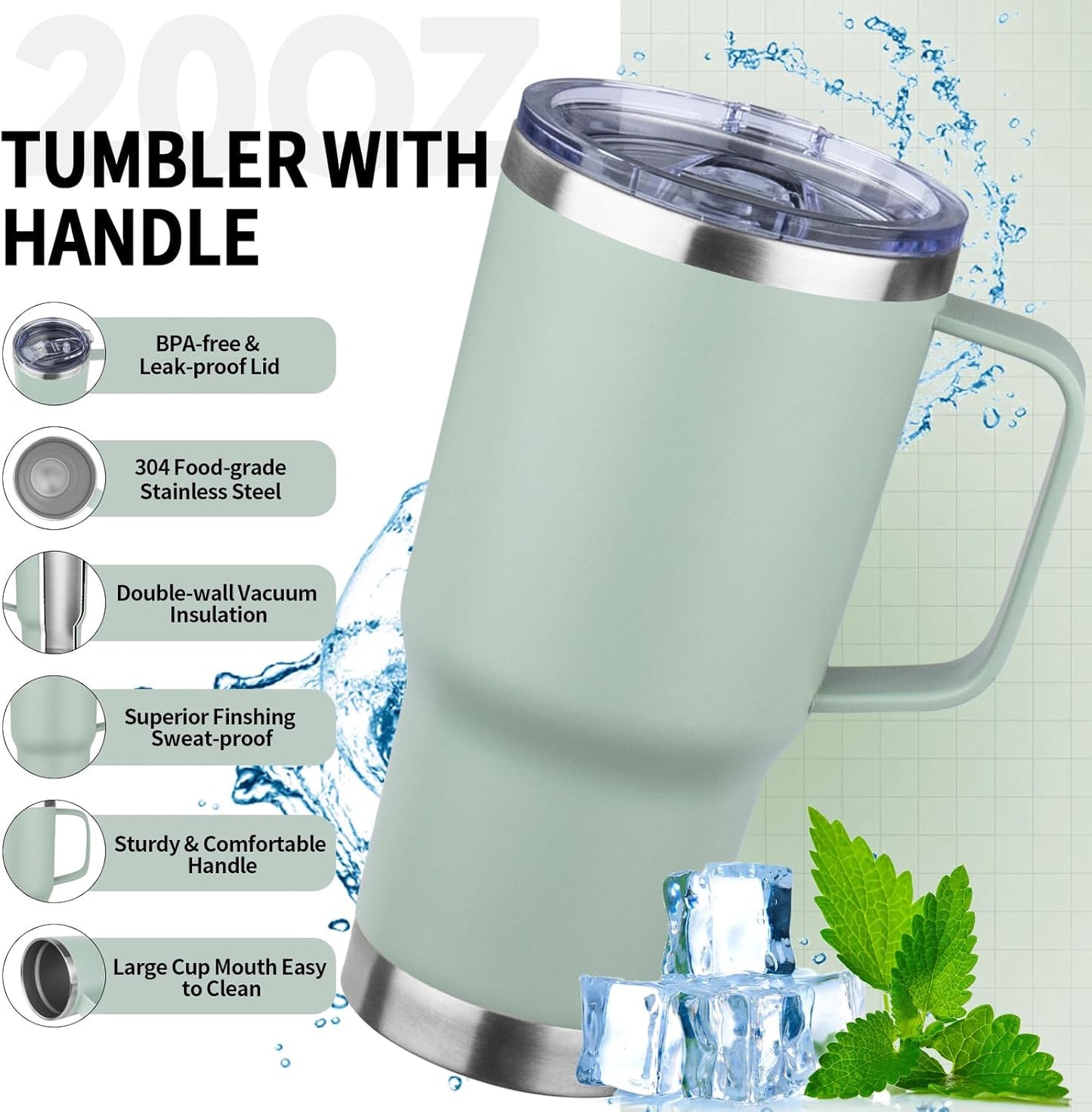 20oz Insulated Tumbler with Handle Stainless Steel Travel Coffee Mug with Lid and Straw Double Wall Vacuum Leak-proof Reusable Thermal Water Cup for Hot and Cold Drinks (Yellow,1 Pack)