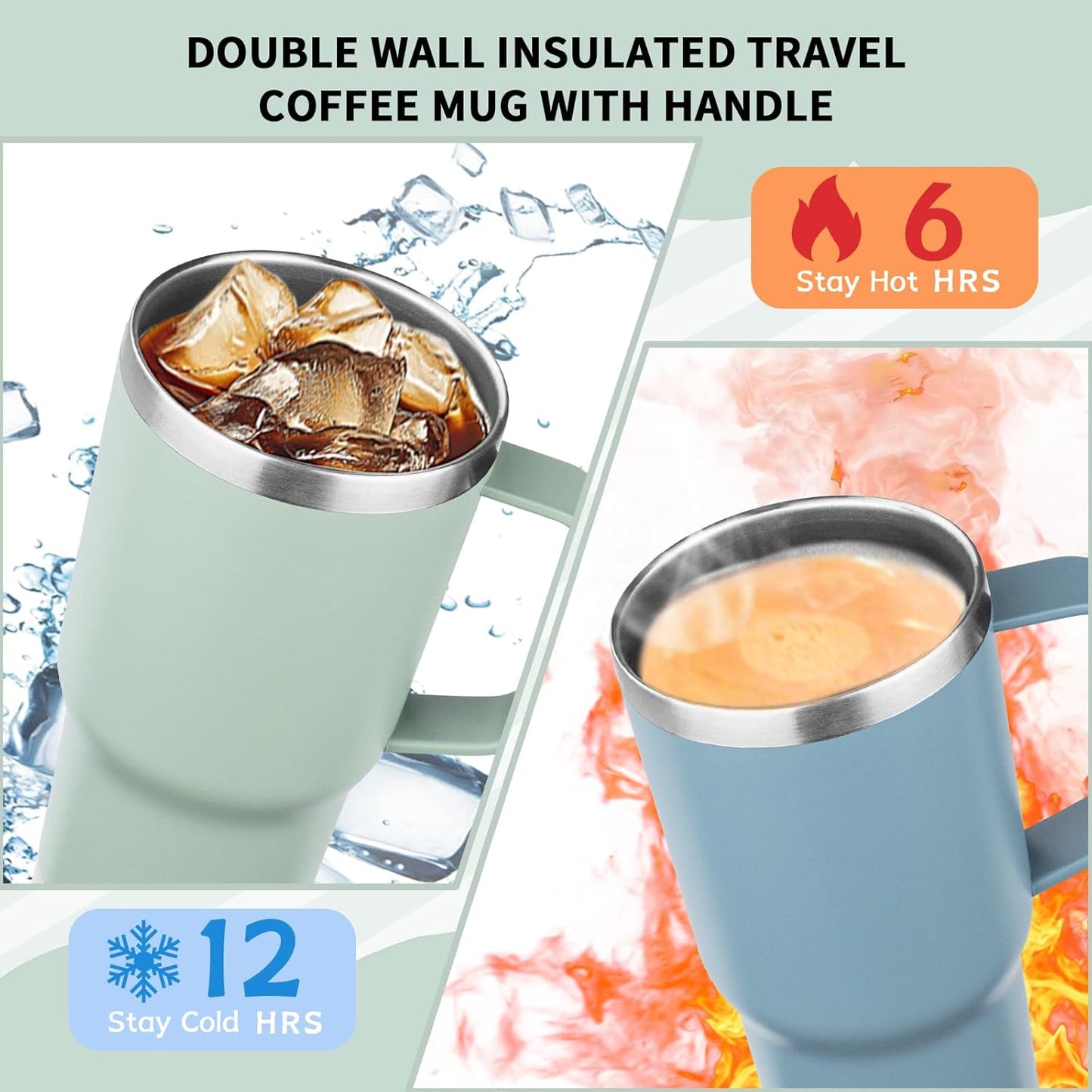 20oz Insulated Tumbler with Handle Stainless Steel Travel Coffee Mug with Lid and Straw Double Wall Vacuum Leak-proof Reusable Thermal Water Cup for Hot and Cold Drinks (Yellow,1 Pack)