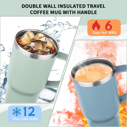 20oz Insulated Tumbler with Handle Stainless Steel Travel Coffee Mug with Lid and Straw Double Wall Vacuum Leak-proof Reusable Thermal Water Cup for Hot and Cold Drinks (Yellow,1 Pack)
