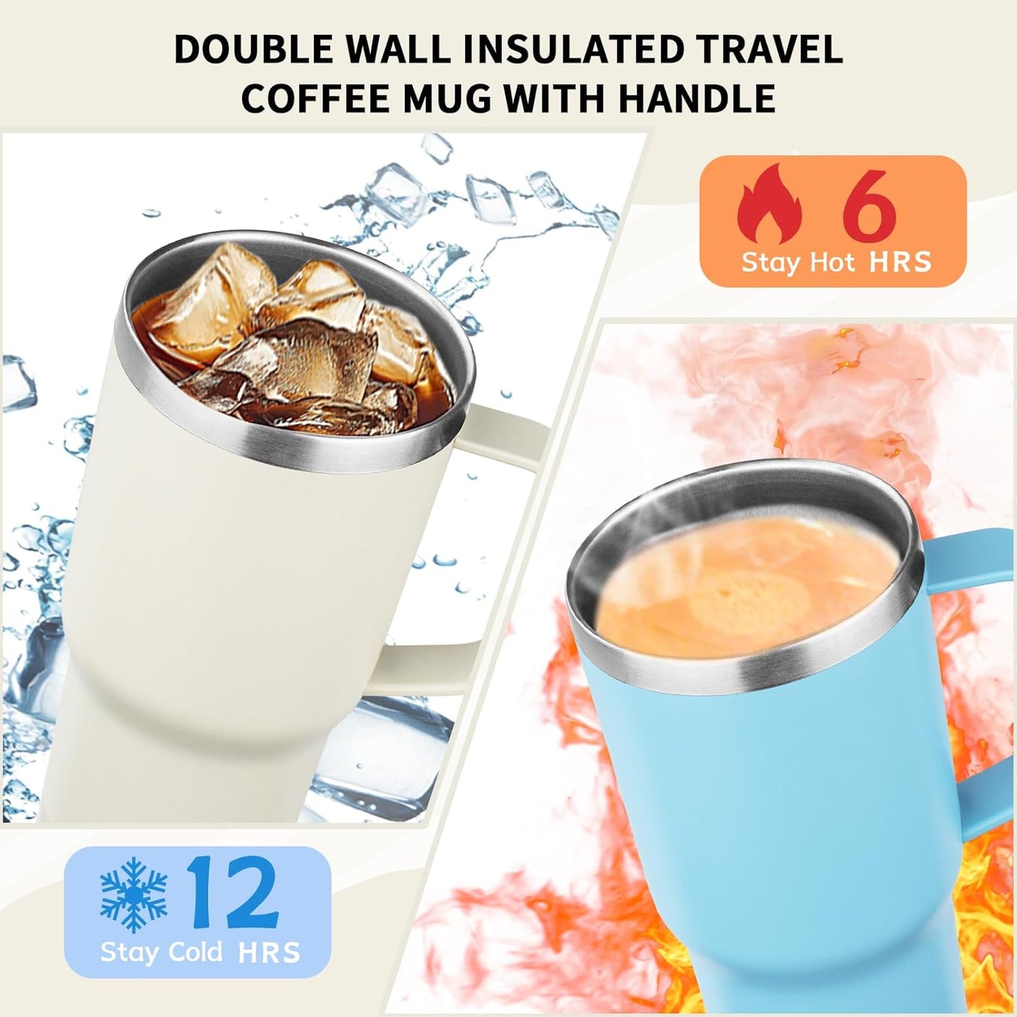 20oz Insulated Tumbler with Handle Stainless Steel Travel Coffee Mug with Lid and Straw Double Wall Vacuum Leak-proof Reusable Thermal Water Cup for Hot and Cold Drinks (Yellow,1 Pack)