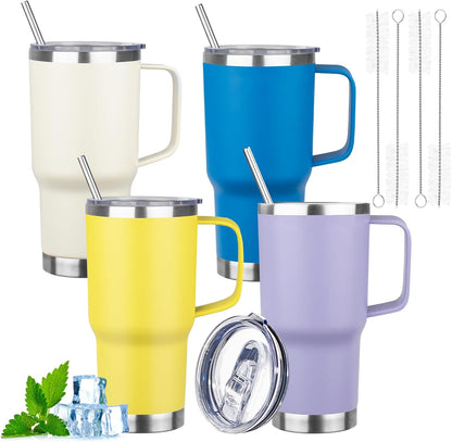 20oz Insulated Tumbler with Handle Stainless Steel Travel Coffee Mug with Lid and Straw Double Wall Vacuum Leak-proof Reusable Thermal Water Cup for Hot and Cold Drinks (Yellow,1 Pack)