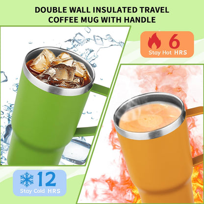 20oz Insulated Tumbler with Handle Stainless Steel Travel Coffee Mug with Lid and Straw Double Wall Vacuum Leak-proof Reusable Thermal Water Cup for Hot and Cold Drinks (Yellow,1 Pack)