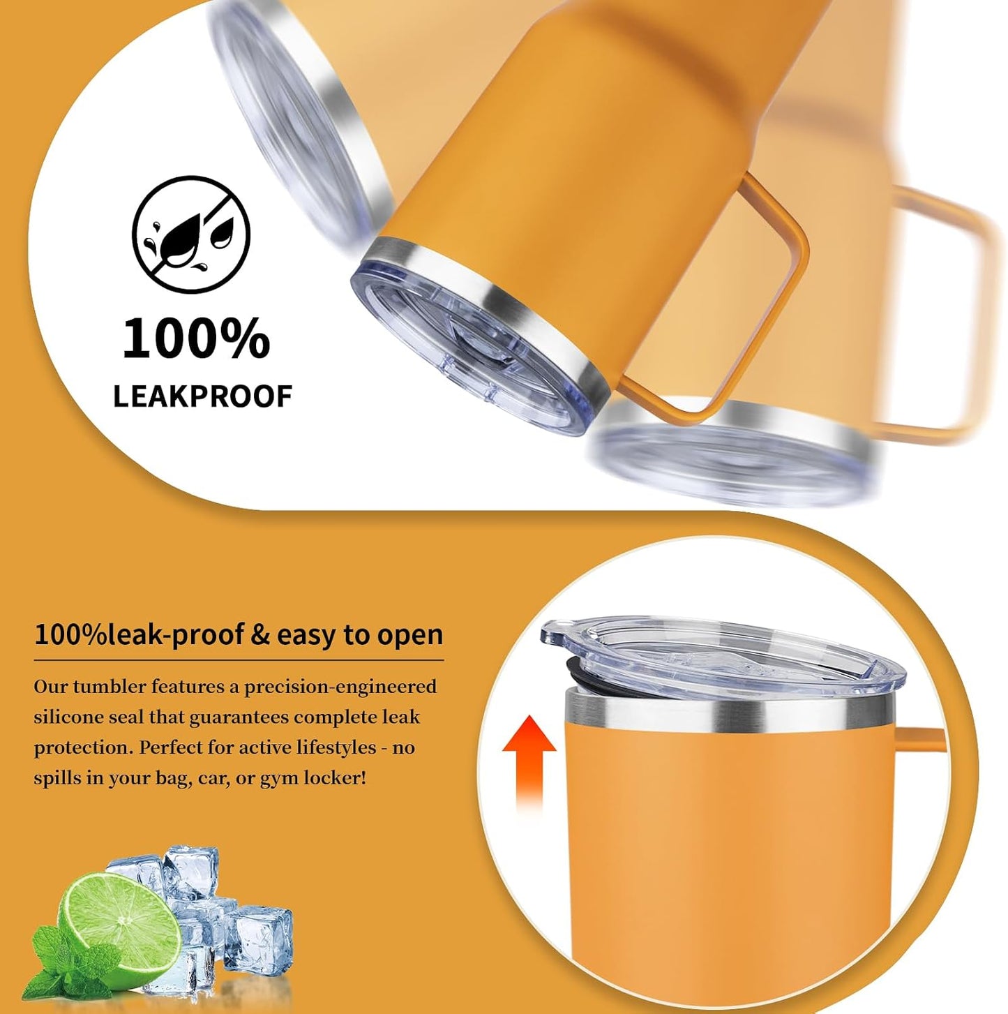 20oz Insulated Tumbler with Handle Stainless Steel Travel Coffee Mug with Lid and Straw Double Wall Vacuum Leak-proof Reusable Thermal Water Cup for Hot and Cold Drinks (Yellow,1 Pack)