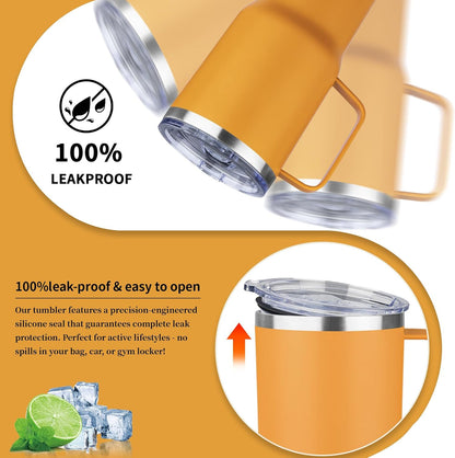 20oz Insulated Tumbler with Handle Stainless Steel Travel Coffee Mug with Lid and Straw Double Wall Vacuum Leak-proof Reusable Thermal Water Cup for Hot and Cold Drinks (Yellow,1 Pack)