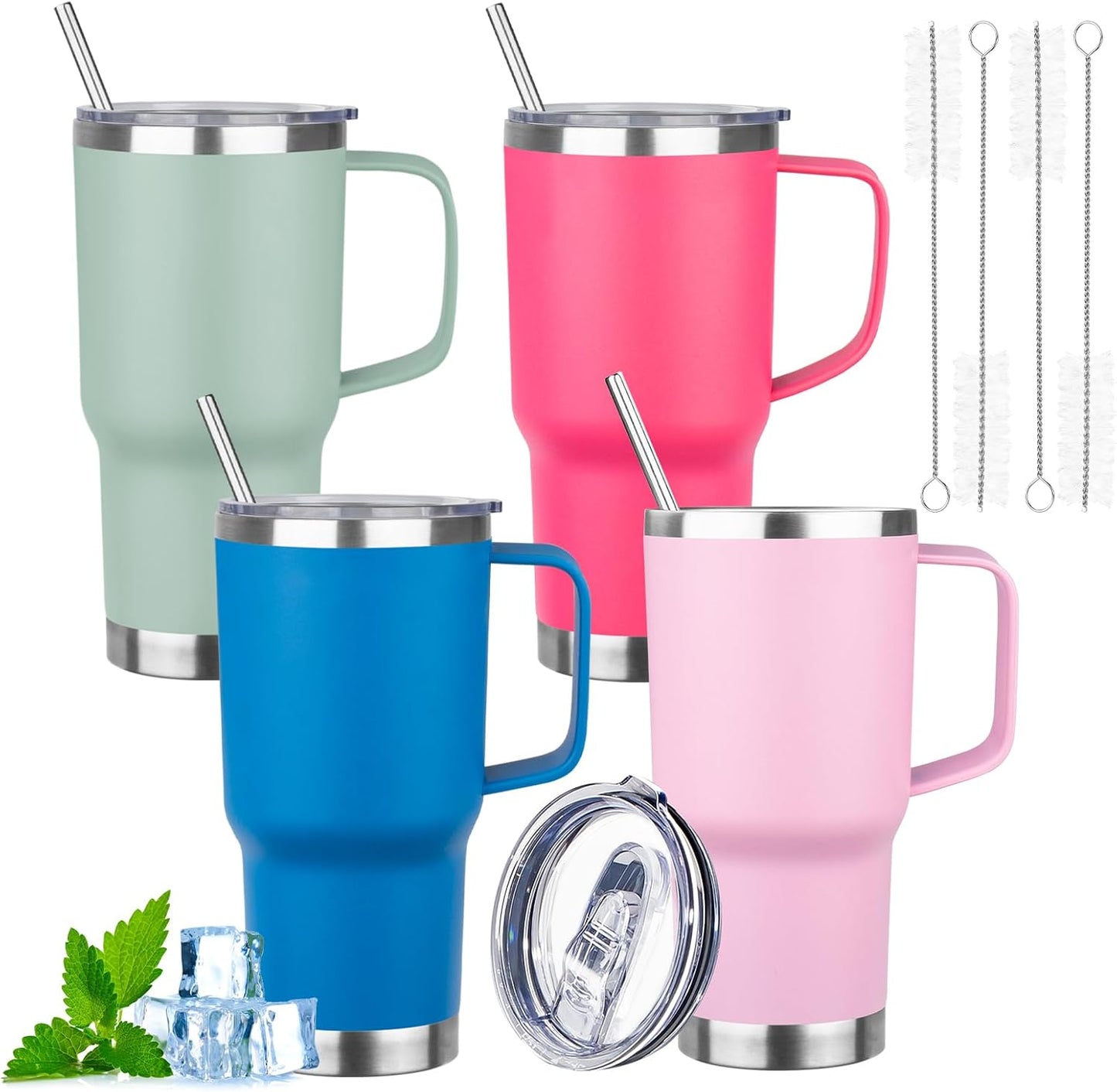 20oz Insulated Tumbler with Handle Stainless Steel Travel Coffee Mug with Lid and Straw Double Wall Vacuum Leak-proof Reusable Thermal Water Cup for Hot and Cold Drinks (Yellow,1 Pack)