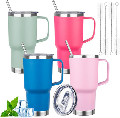 20oz Insulated Tumbler with Handle Stainless Steel Travel Coffee Mug with Lid and Straw Double Wall Vacuum Leak-proof Reusable Thermal Water Cup for Hot and Cold Drinks (Yellow,1 Pack)