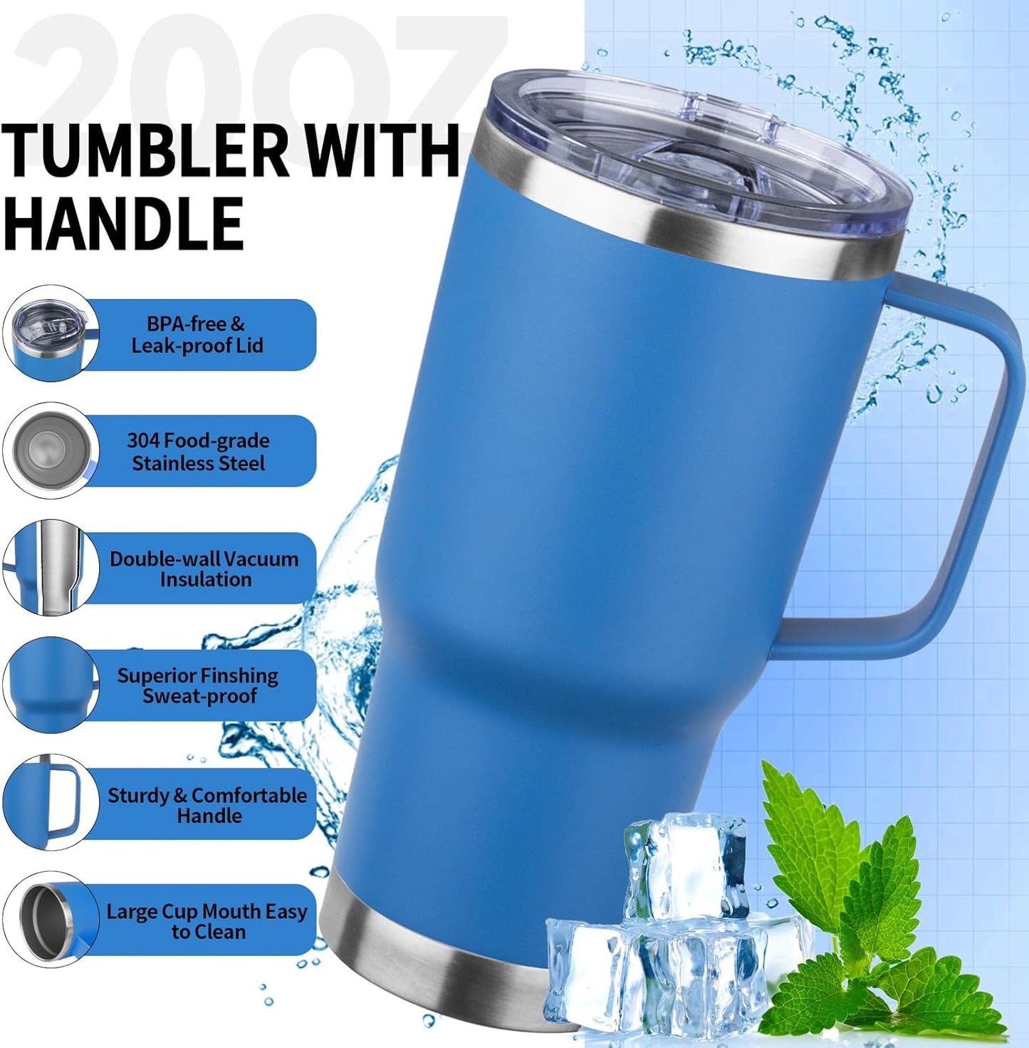 20oz Insulated Tumbler with Handle Stainless Steel Travel Coffee Mug with Lid and Straw Double Wall Vacuum Leak-proof Reusable Thermal Water Cup for Hot and Cold Drinks (Yellow,1 Pack)