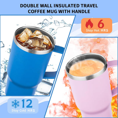 20oz Insulated Tumbler with Handle Stainless Steel Travel Coffee Mug with Lid and Straw Double Wall Vacuum Leak-proof Reusable Thermal Water Cup for Hot and Cold Drinks (Yellow,1 Pack)