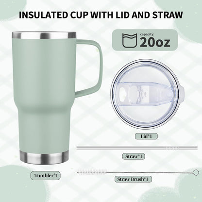 20oz Insulated Tumbler with Handle Stainless Steel Travel Coffee Mug with Lid and Straw Double Wall Vacuum Leak-proof Reusable Thermal Water Cup for Hot and Cold Drinks (Yellow,1 Pack)