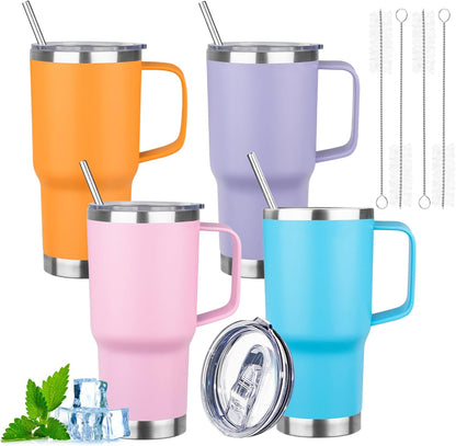 20oz Insulated Tumbler with Handle Stainless Steel Travel Coffee Mug with Lid and Straw Double Wall Vacuum Leak-proof Reusable Thermal Water Cup for Hot and Cold Drinks (Yellow,1 Pack)