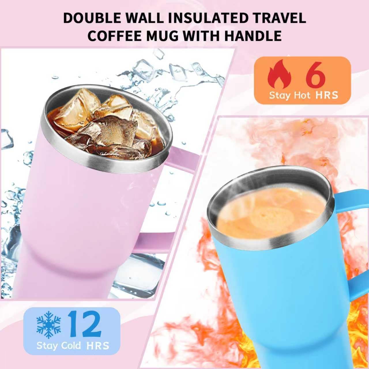 20oz Insulated Tumbler with Handle Stainless Steel Travel Coffee Mug with Lid and Straw Double Wall Vacuum Leak-proof Reusable Thermal Water Cup for Hot and Cold Drinks (Yellow,1 Pack)